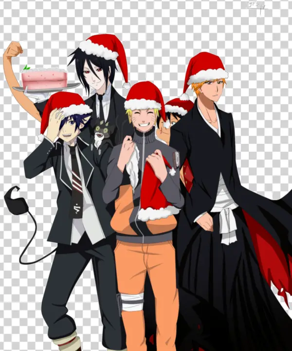 Popular Anime Characters Christmas Group PNG