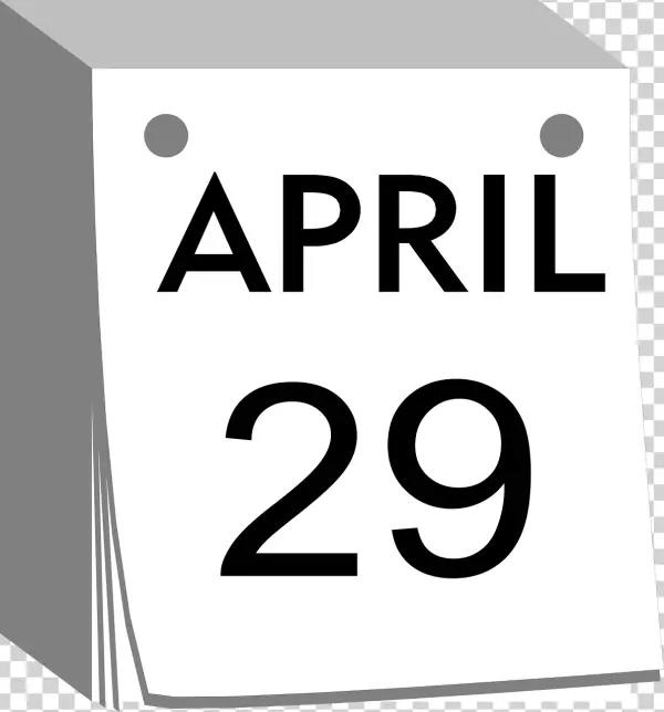 April 29 Calendar Page PNG Transparent Background