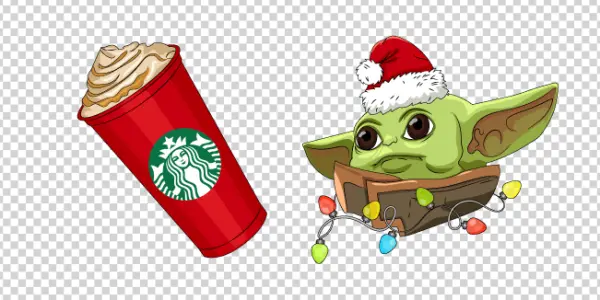 Festive Grogu and Starbucks Holiday Cup PNG Transparent Background