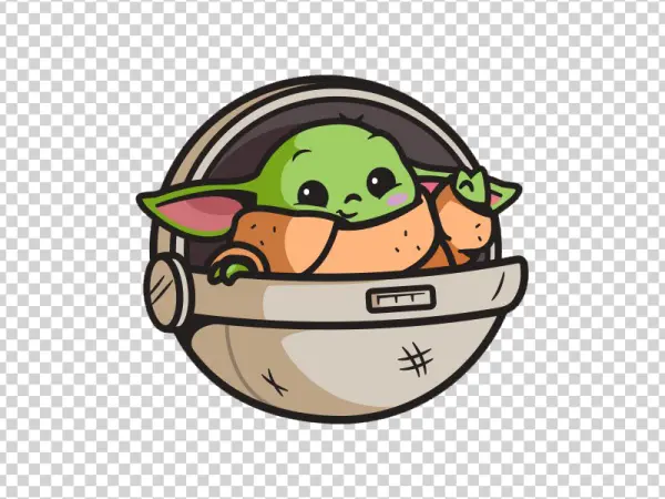 Cute Baby Yoda in Pod Cartoon PNG
