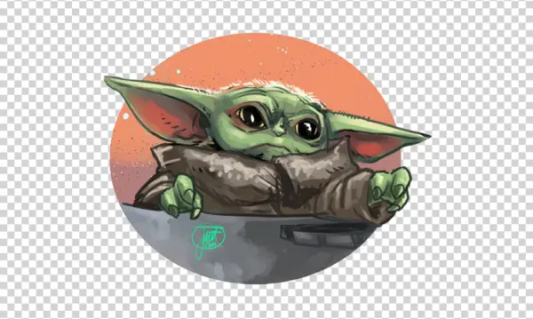 Cute Baby Yoda Grogu Illustration PNG