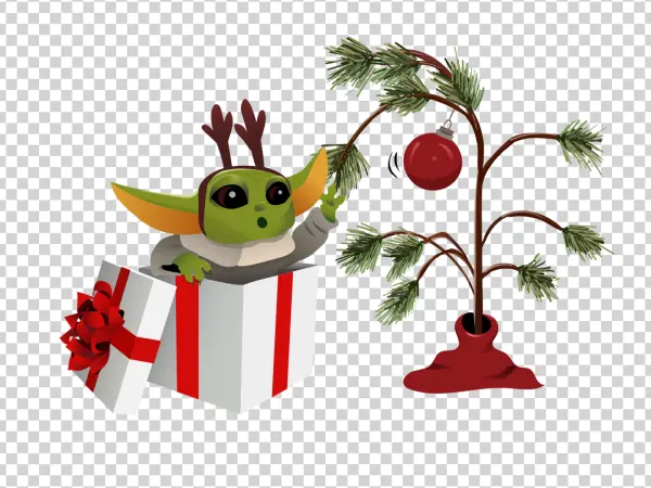 Baby Yoda Christmas Gift Box with Tree PNG Transparent