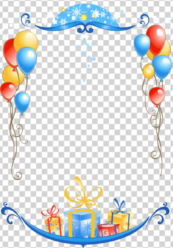 Celebration Party Frame PNG with Balloons and Gifts