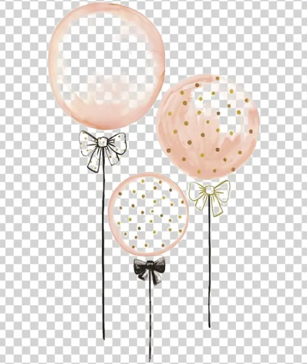 Pink and Gold Watercolor Balloons PNG Transparent Background