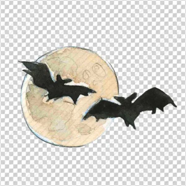 Watercolor Bats and Moon PNG Transparent