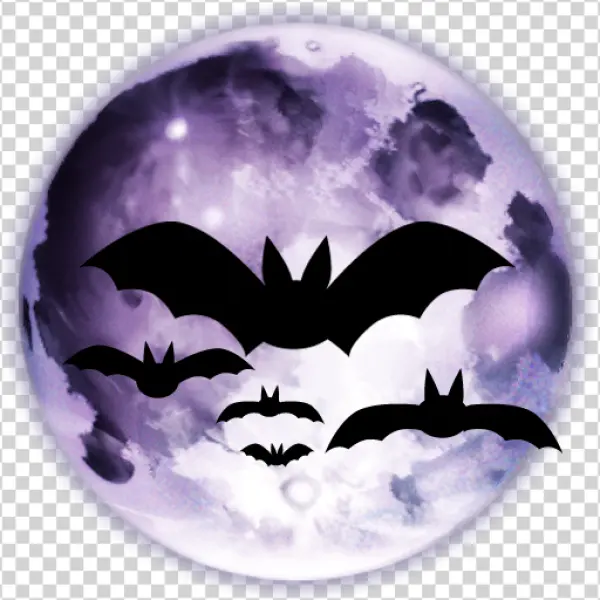 Bats Flying in Front of Purple Moon PNG