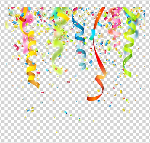 Colorful Confetti and Streamers Transparent Background