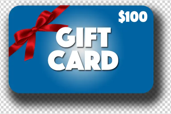 Blue $100 Gift Card with Red Bow PNG Transparent Background