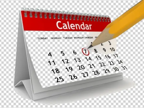 Red Desk Calendar with Pencil Marking Date PNG