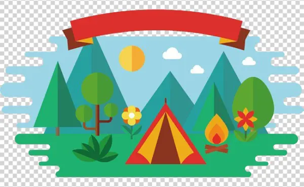 Flat Design Camping Scene PNG Transparent Background