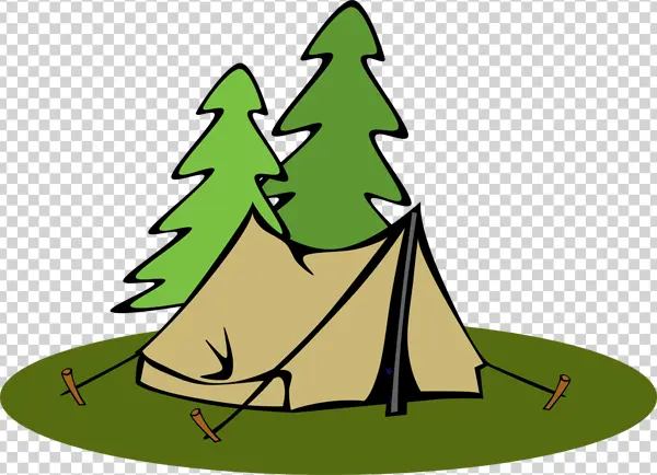 Camping Tent with Pine Trees PNG Transparent