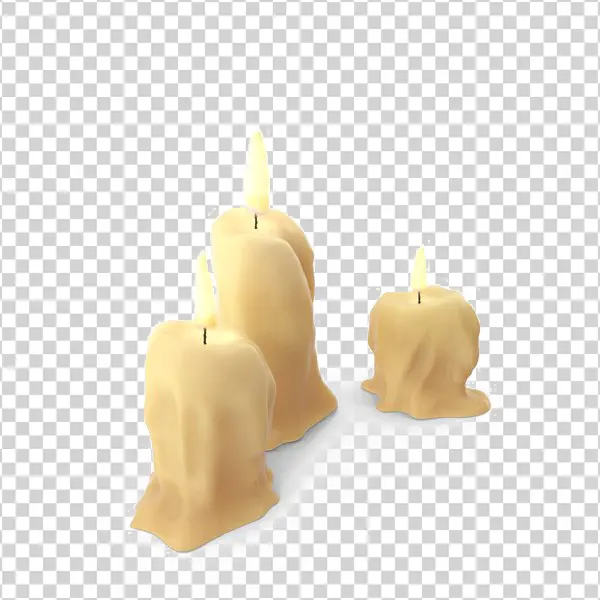 Burning Candles with Melted Wax PNG Transparent Background