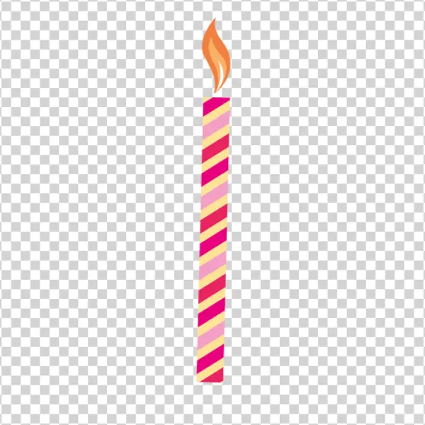 Striped Birthday Candle with Flame PNG Transparent Background