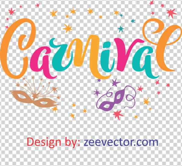 Colorful Carnival Lettering with Masks PNG Transparent