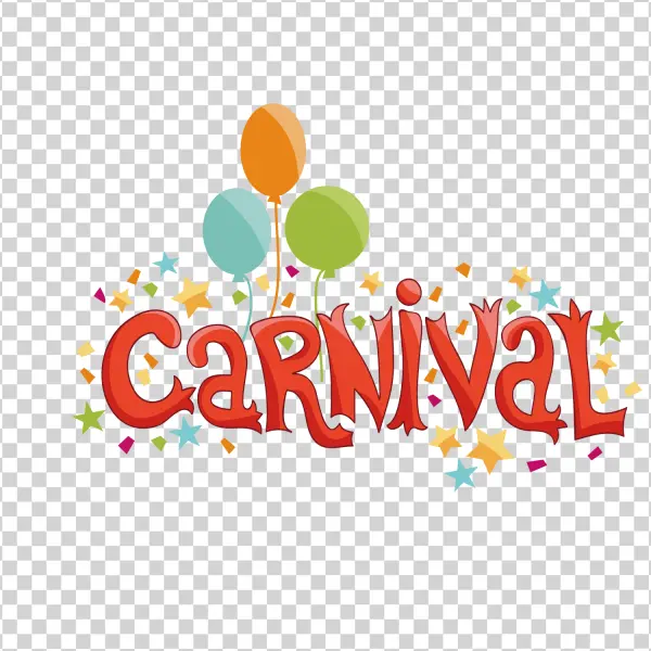 Carnival Word Art PNG with Balloons and Confetti