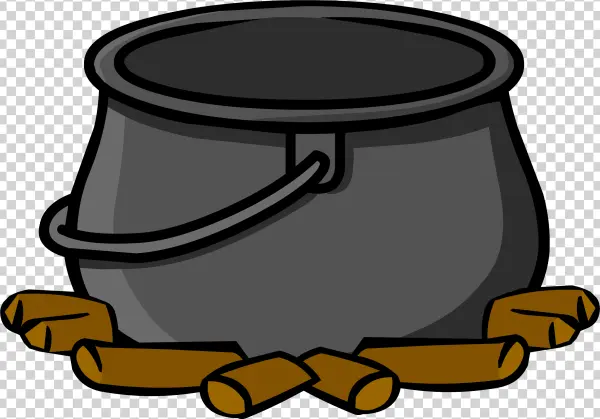 Cartoon Cauldron with Logs PNG Transparent Background