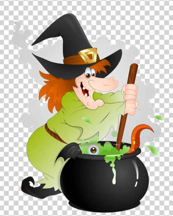 Cartoon Witch Stirring Cauldron PNG Transparent Background