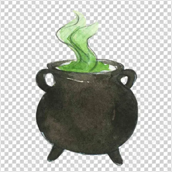 Witch's Cauldron with Green Smoke PNG Transparent Background