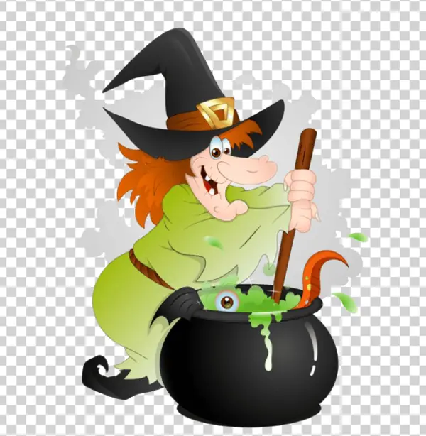 Cartoon Witch Brewing Potion PNG