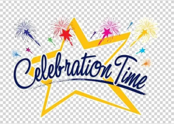 Celebration Time Text with Fireworks PNG