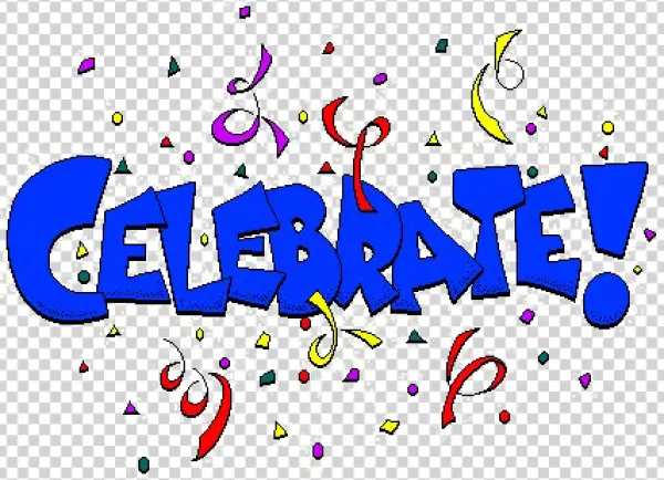 Celebrate! Text with Confetti PNG