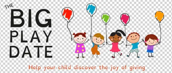 The Big Play Date Logo with Happy Kids and Balloons