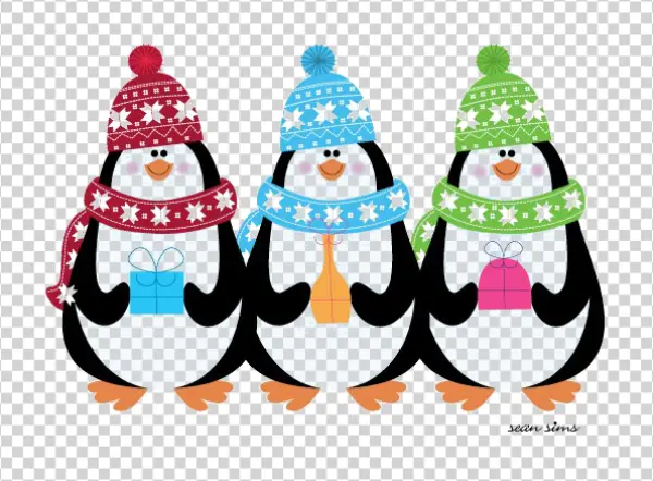 Three Winter Penguins with Gifts PNG