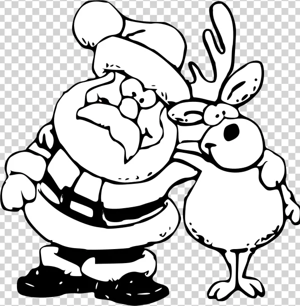 Santa Claus and Reindeer Outline PNG