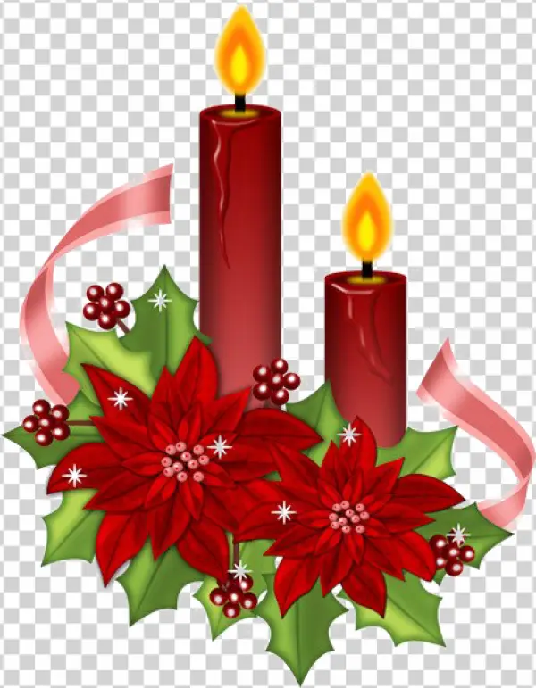 Christmas Candles Poinsettia Arrangement PNG
