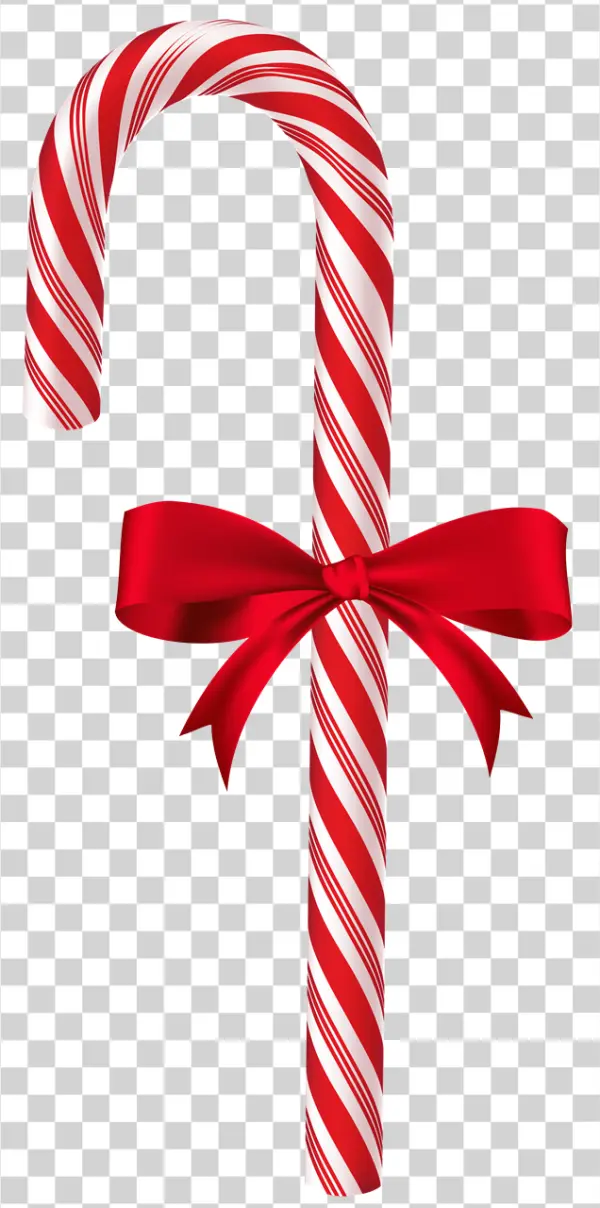 Candy Cane with Red Bow PNG Transparent Background