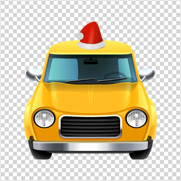 Festive Yellow Car with Santa Hat PNG Transparent