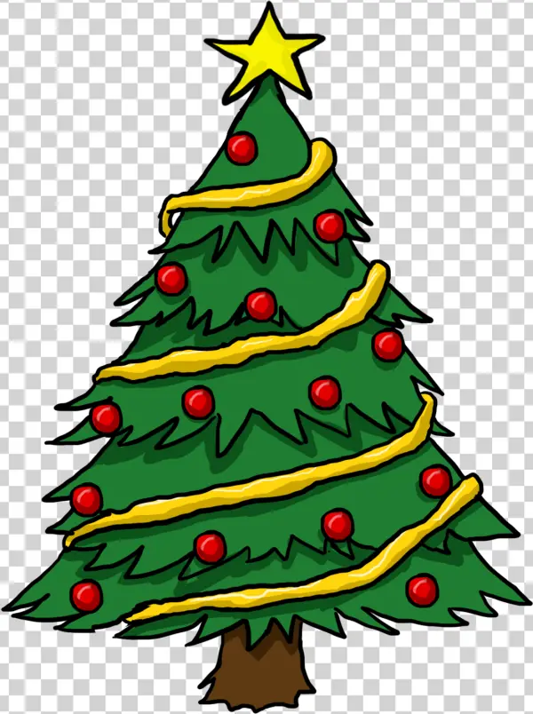 Cartoon Christmas Tree with Ornaments PNG