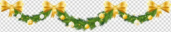 Christmas Garland with Gold Bows and Ornaments PNG Transparent Background