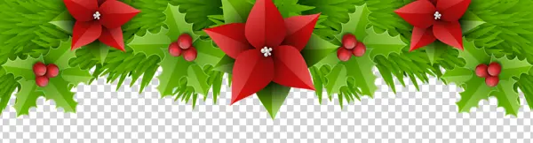 Christmas Poinsettia and Holly Garland PNG