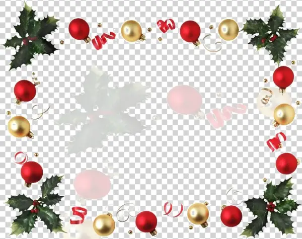 Festive Christmas Ornaments and Holly Frame PNG
