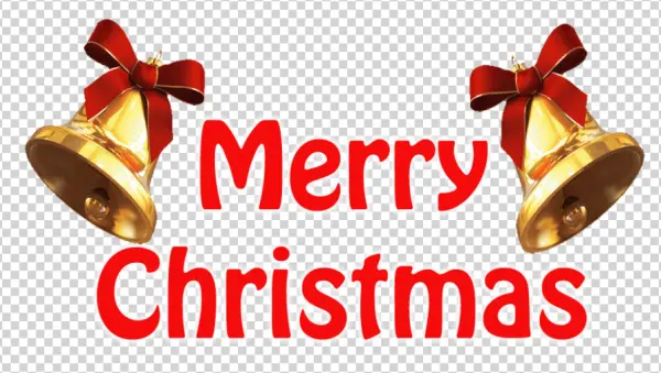 Merry Christmas Text with Golden Bells PNG Transparent Background