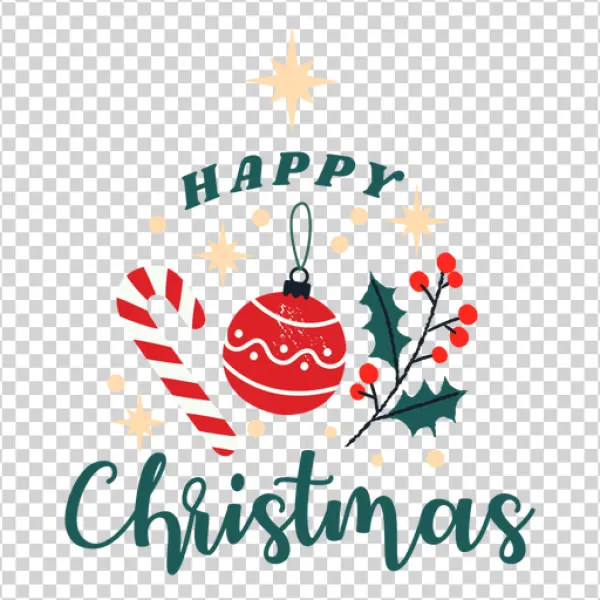 Happy Christmas Candy Cane Holly Ornament PNG