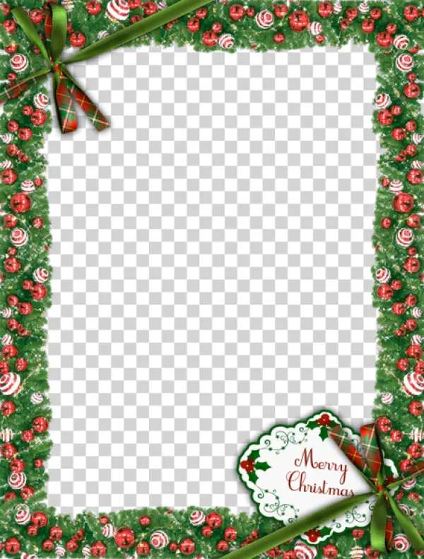 Christmas Garland Frame with Merry Christmas Tag PNG
