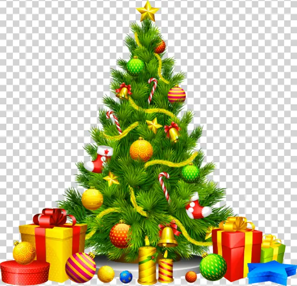 Festive Christmas Tree with Gifts PNG Transparent Background