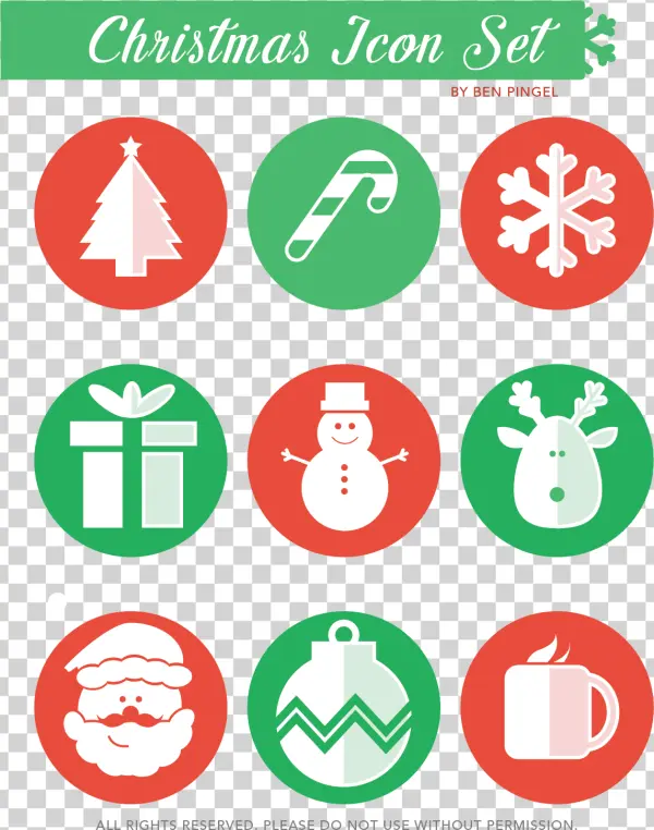 Flat Christmas Icon Set Transparent Background