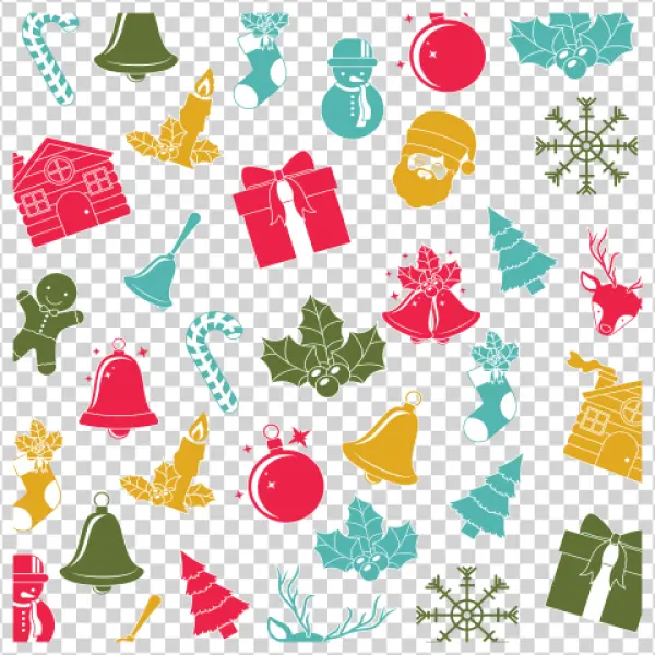 Festive Christmas Icons Pattern PNG Transparent Background