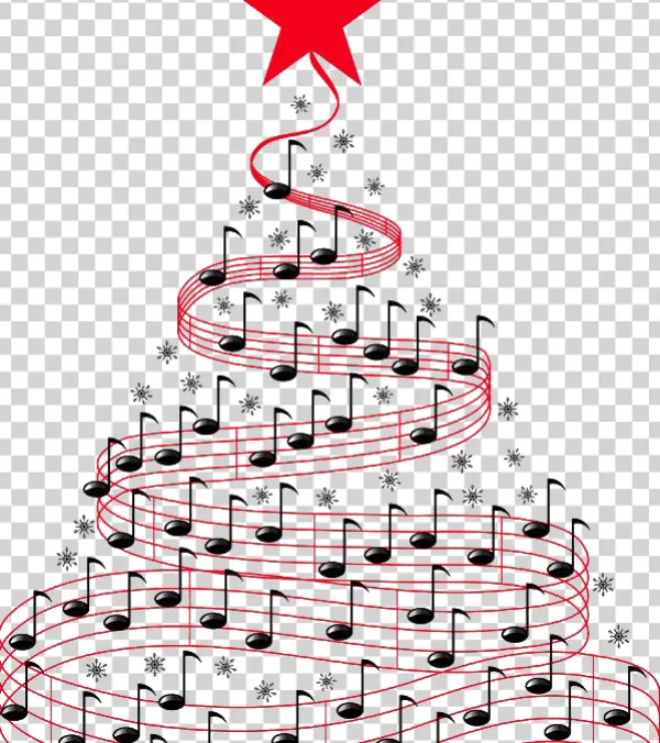 Musical Christmas Tree with Notes and Star PNG