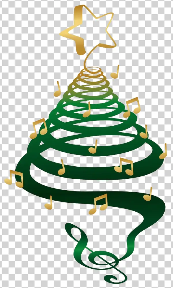 Musical Christmas Tree with Golden Star PNG