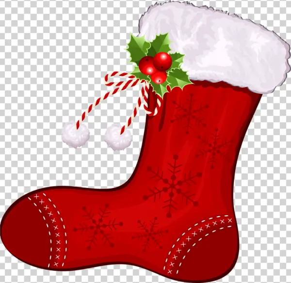 Festive Christmas Stocking with Holly and Snowflakes PNG