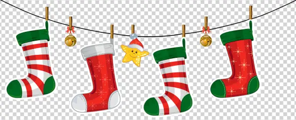 Hanging Christmas Stockings and Decorations PNG Transparent