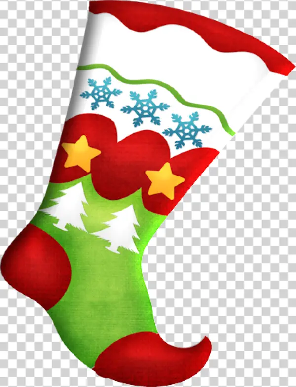 Colorful Christmas Stocking with Snowflakes and Stars PNG