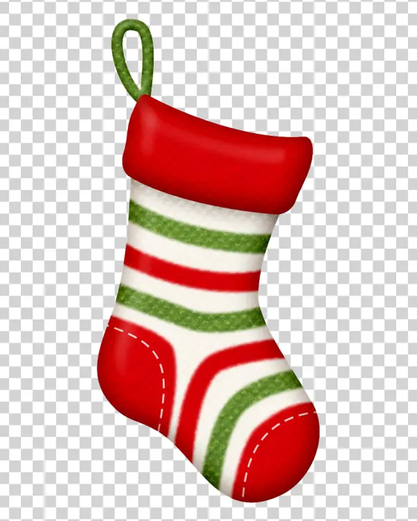 Christmas Stocking with Red Green Stripes PNG