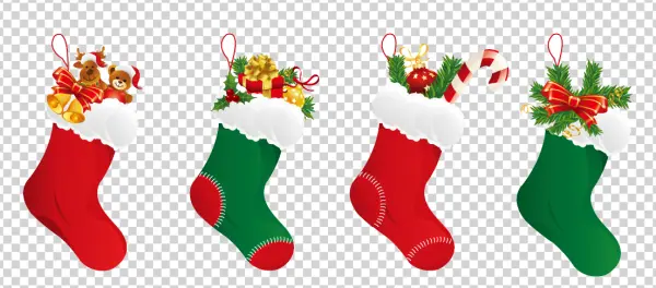 Christmas Stockings with Gifts PNG Transparent Background
