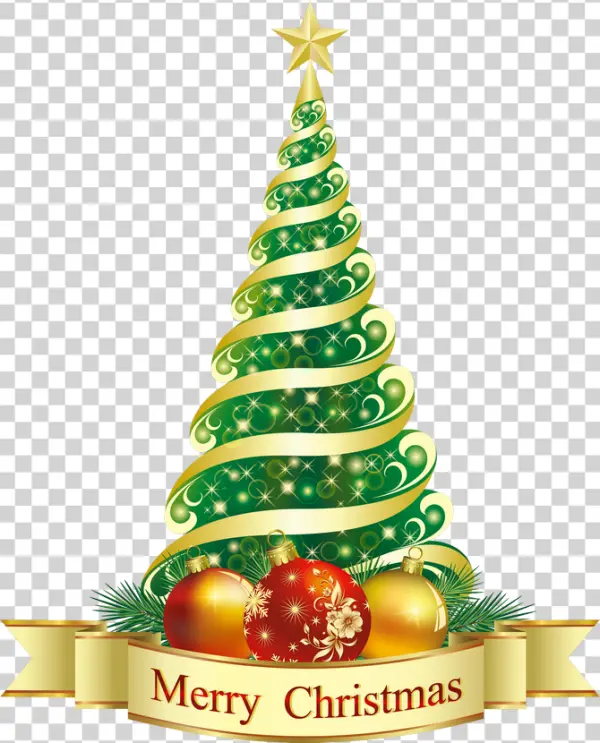 Stylized Christmas Tree with Merry Christmas Banner PNG