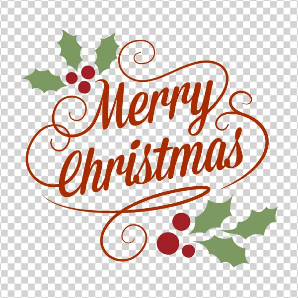Merry Christmas Script with Holly PNG Transparent